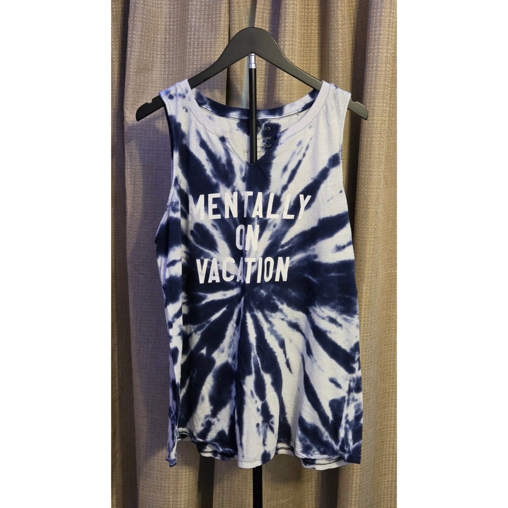 Torrid Blue White‎ Tie-Dye Mentally On Vacation Graphic Tank Top Women's 2 (2X)